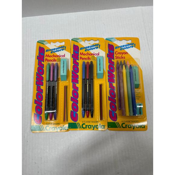 Crayola Color Works Erasable Mechanical Lead Pencils & Crayon Sticks NOS